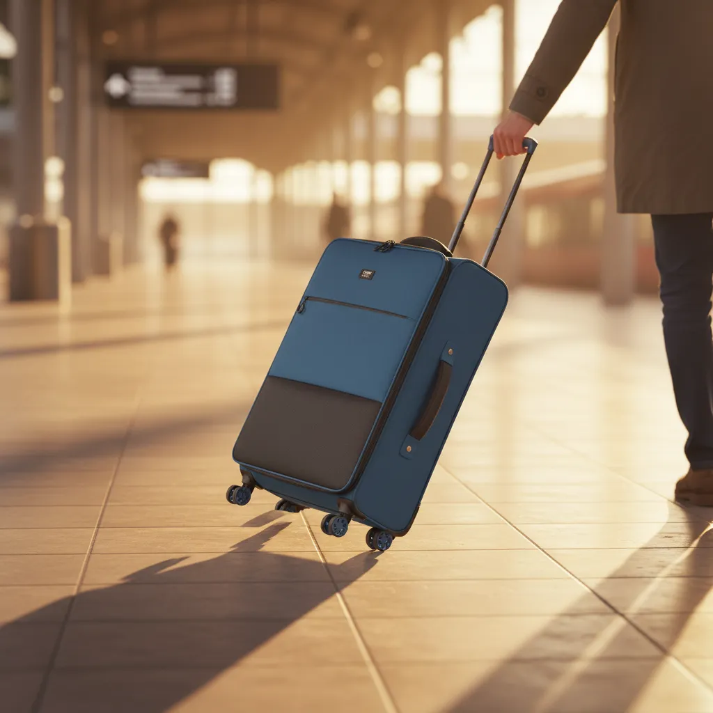 Spirit carry-on on the station platform at golden hour